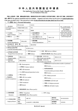 China Visa Application Form