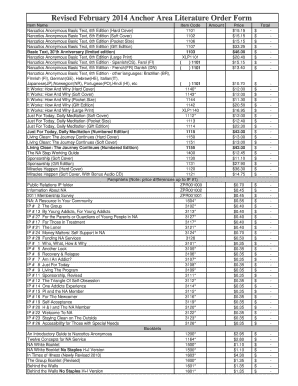 Narcotics Anonymous Literature Order Form