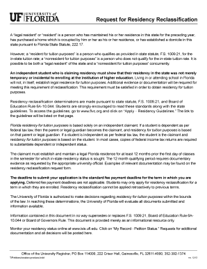 Request for Residency Reclassification