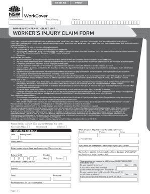 Workers Injury Claim Form