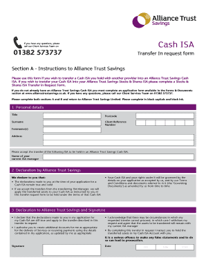 Alliance Trust Savings Cash ISA Transfer Request Form