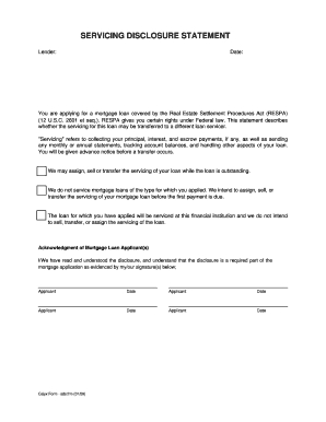 Servicing Disclosure Statement