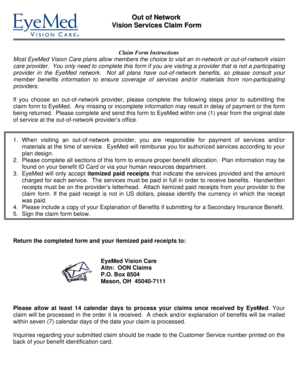 Out of Network Vision Services Claim Form