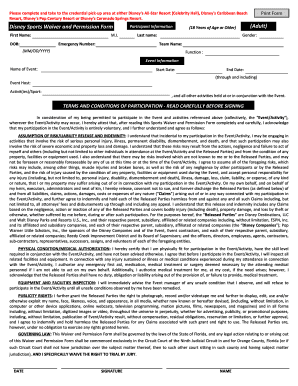 Disney Sports Waiver and Permission Form