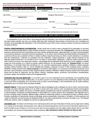 Disney Sports Waiver and Permission Form
