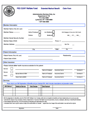 PSC-CUNY Welfare Fund Extended Medical Benefit Claim Form