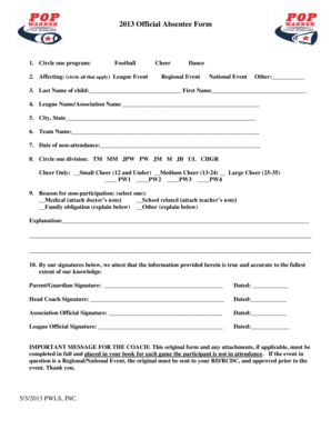 2013 Official Absentee Form