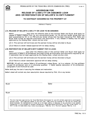 Texas Equal Housing Opportunity Addendum for Release of Liability on Assumed Loan