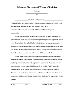 Release of Placenta and Waiver of Liability