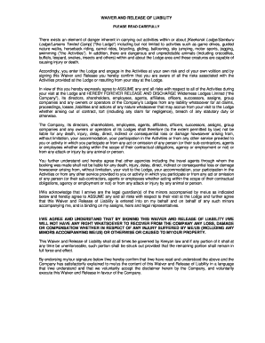 Waiver and Release of Liability for Keekorok Lodge