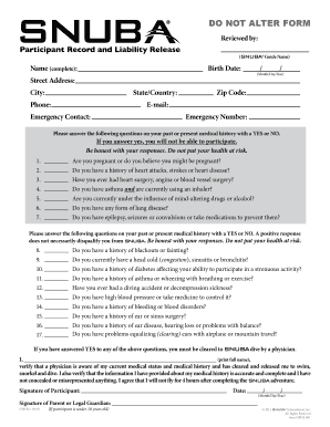 SNUBA Participant Record and Liability Release