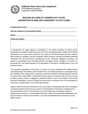 California State University Release of Liability Form