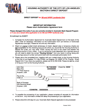 Housing Authority of Los Angeles Section 8 Direct Deposit Authorization