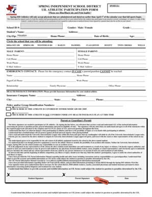 Spring ISD UIL Athletic Participation Form
