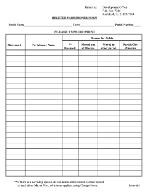 Fillable Online rockforddiocese Deleted Parishioner Form - Diocese of ...