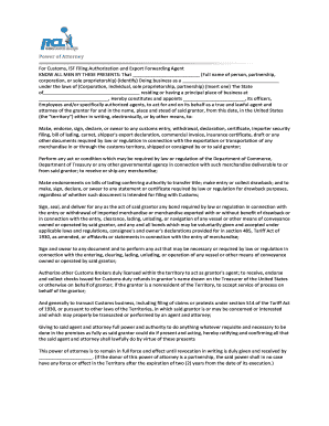 Power of Attorney for Customs and Export Forwarding