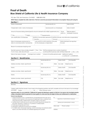 Proof of Death Claim Form