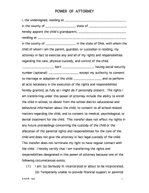 Ohio Power of Attorney for Child Care