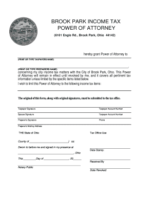 Brook Park Income Tax Power of Attorney
