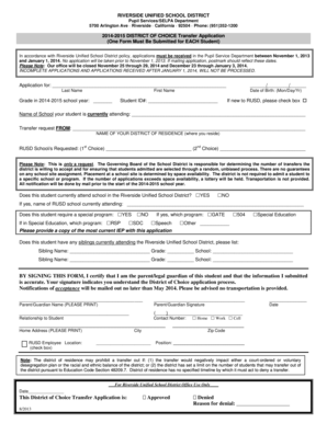 Riverside Unified School District Transfer Application