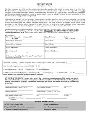 Riverside Unified School District Open Enrollment Application