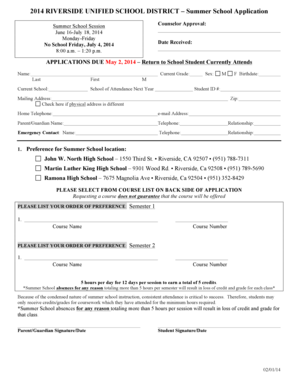 Riverside Unified School District Summer School Application