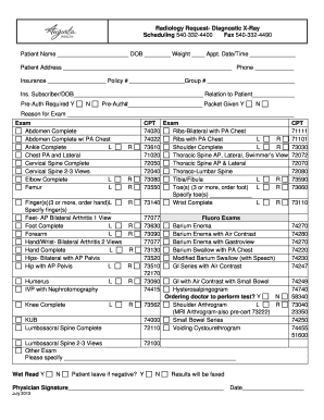 Radiology Request Diagnostic X-Ray Form