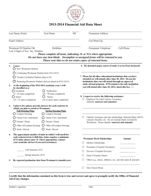 2013-2014 Financial Aid Data Sheet