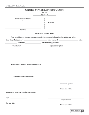 Criminal Complaint Form AO 91