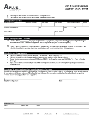 2014 Health Savings Account Form