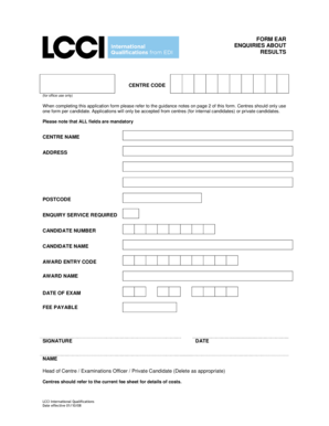 LCCI Enquiries About Results Form