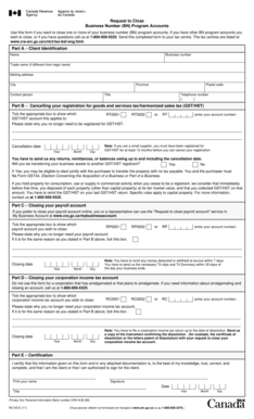 Request to Close Business Number Program Accounts