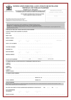 Trinidad and Tobago Lost Passport Notification Form
