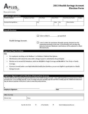 2013 Health Savings Account Election Form