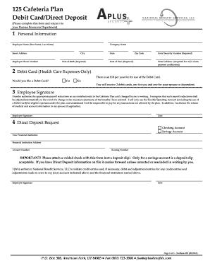 Cafeteria Plan Debit Card/Direct Deposit Form
