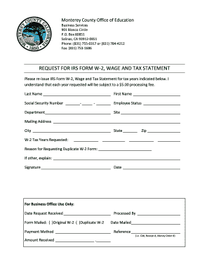 Request for IRS Form W-2 Reissue