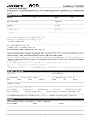 Crate and Barrel Employment Application