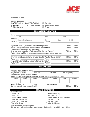 Ace Hardware Employment Application Form