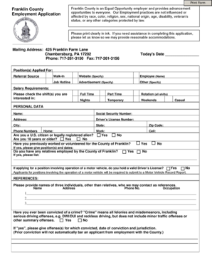 Franklin County Employment Application