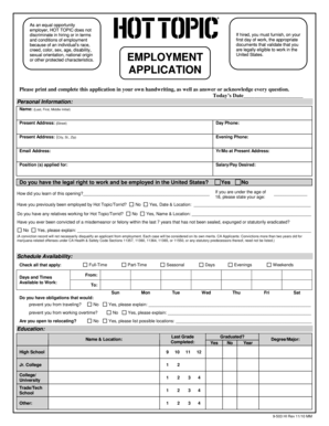 Hot Topic Employment Application Form