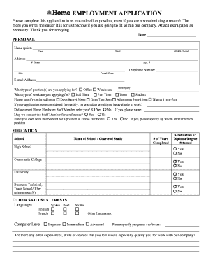 Home Hardware Employment Application