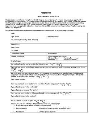 Peoples Inc Employment Application