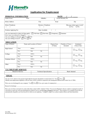 Harrell's Employment Application Form