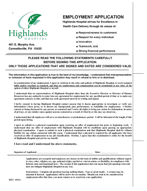 Highlands Hospital Employment Application