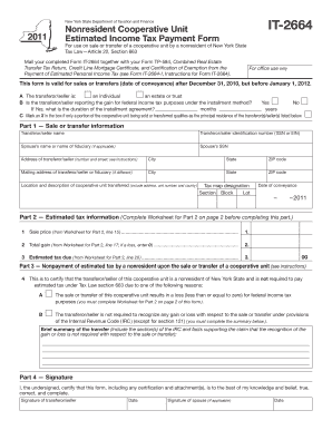 New York Nonresident Cooperative Unit Estimated Income Tax Form IT-2664