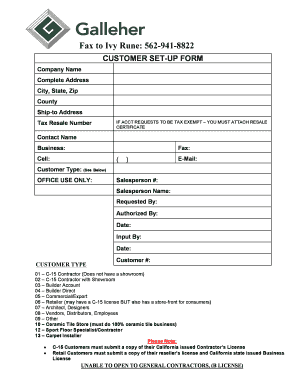 Customer Set-Up Form