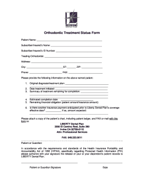 Orthodontic Treatment Status Form