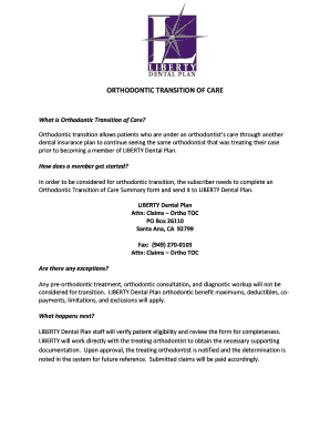Orthodontic Transition of Care Summary Form