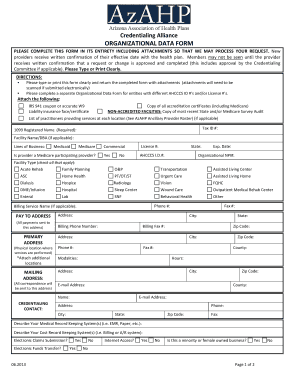 Credentialing Alliance Organizational Data Form