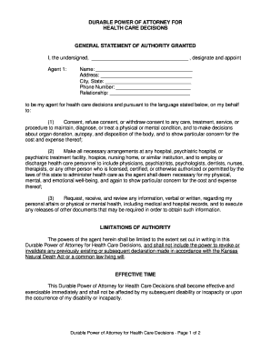 Durable Power of Attorney for Health Care Decisions